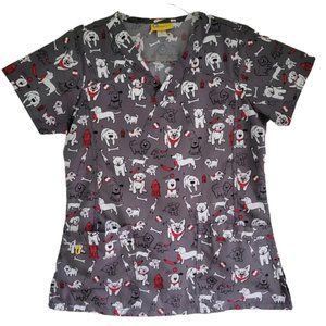Wonder Wink | Puppy Fire Hydrant Print V- Neck Scrub Top